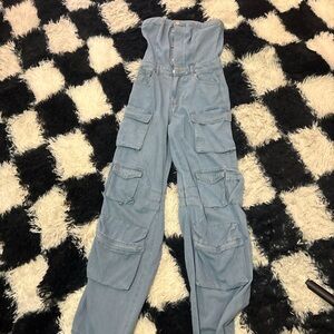 Light Blue Women's Cargo Jumpsuit